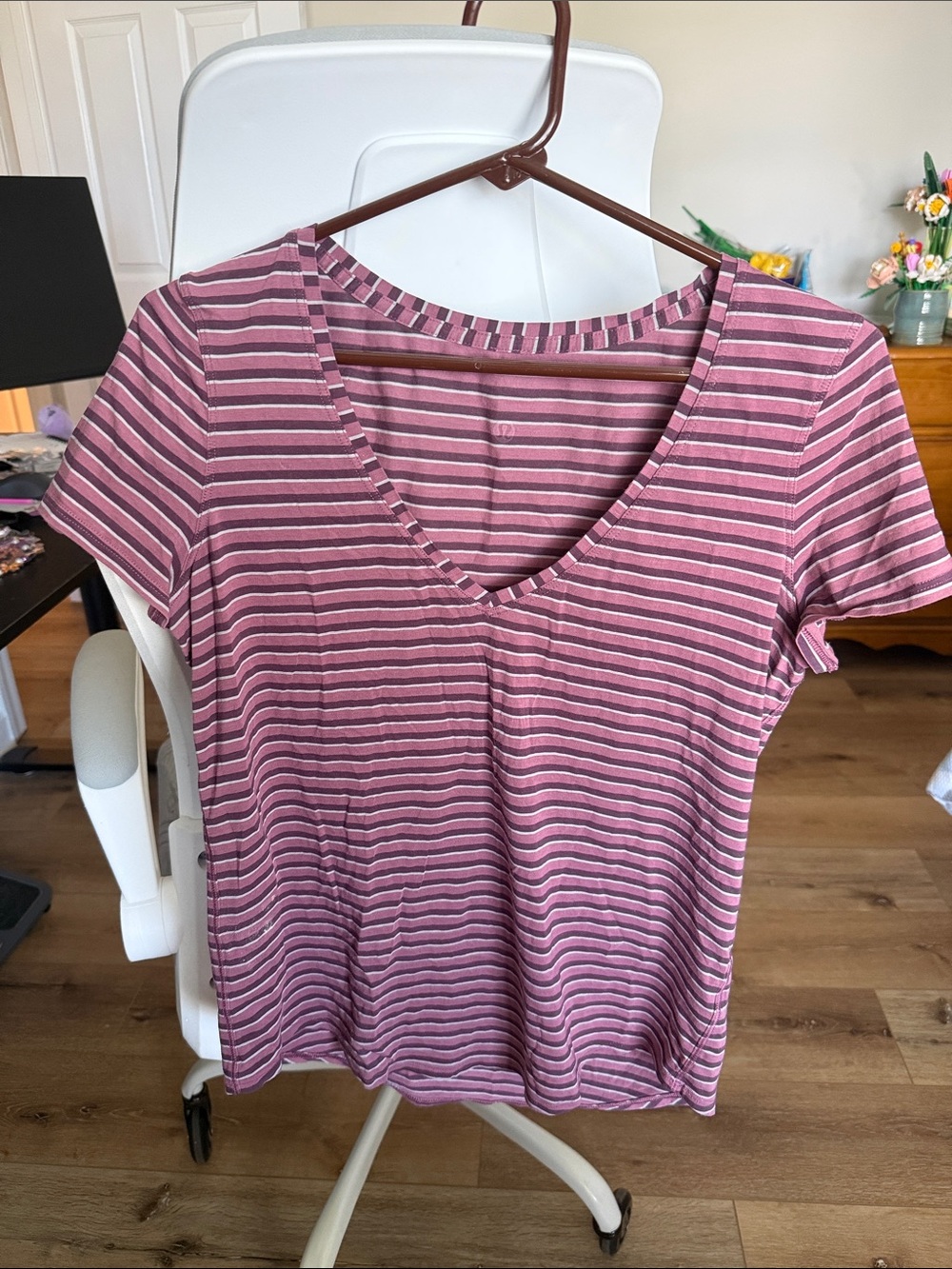 lululemon athletica Striped V-Neck Tee in Pink & White